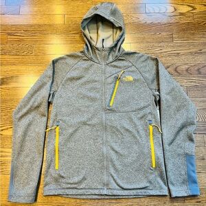 The North Face Men’s Full Zip Hooded Fleece Jacket | Grey w/ Yellow Zips | M